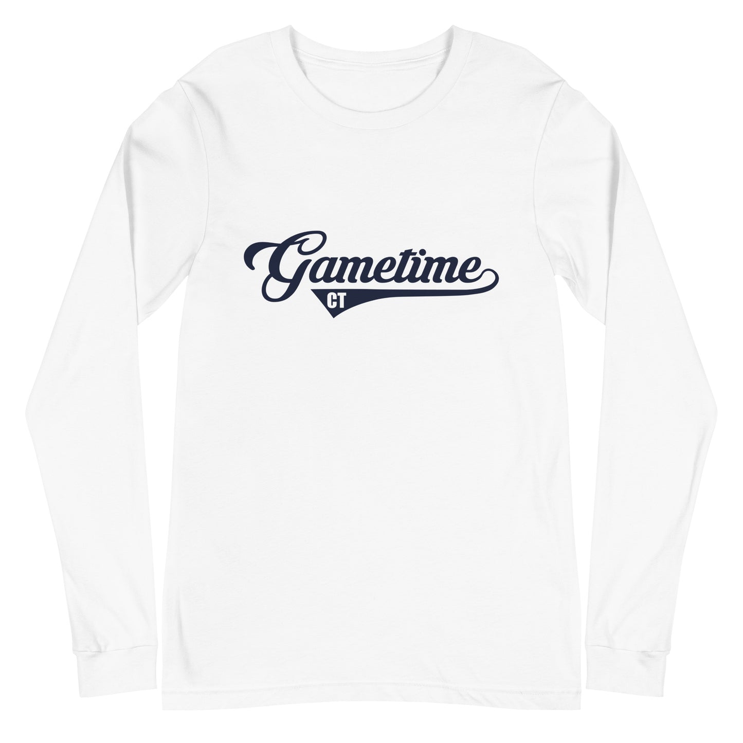 gametime white long sleeve shirt navy logo